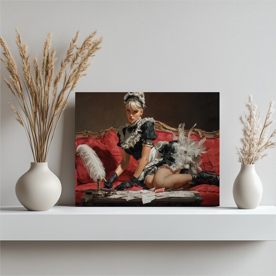 Vintage French Maid Portrait Retro Pin Up Boudoir Style Art Poster