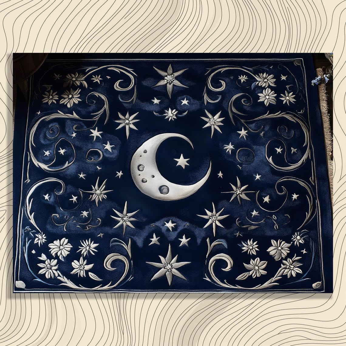Celestial Crescent Moon Stars Floral Vintage Boho Night Wall Art