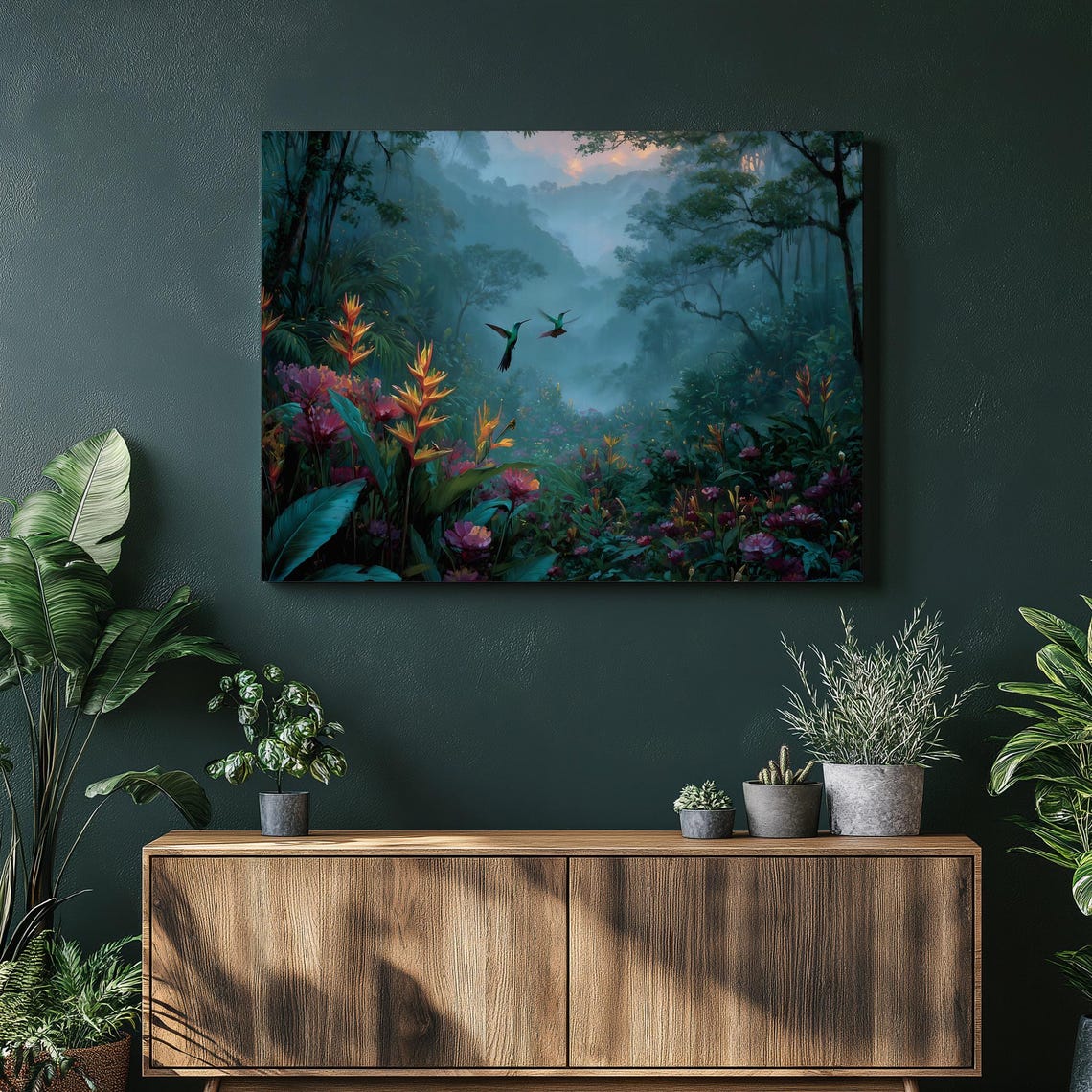 Enchanting Tropical Jungle Hummingbirds Vibrant Floral Poster