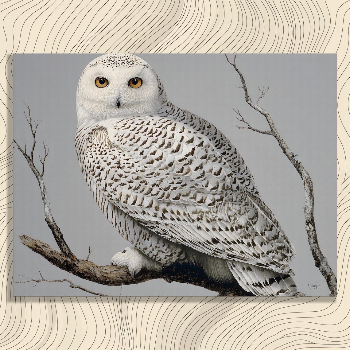 Snowy Owl Perched Portrait Photorealistic Winter Wildlife Wall Art