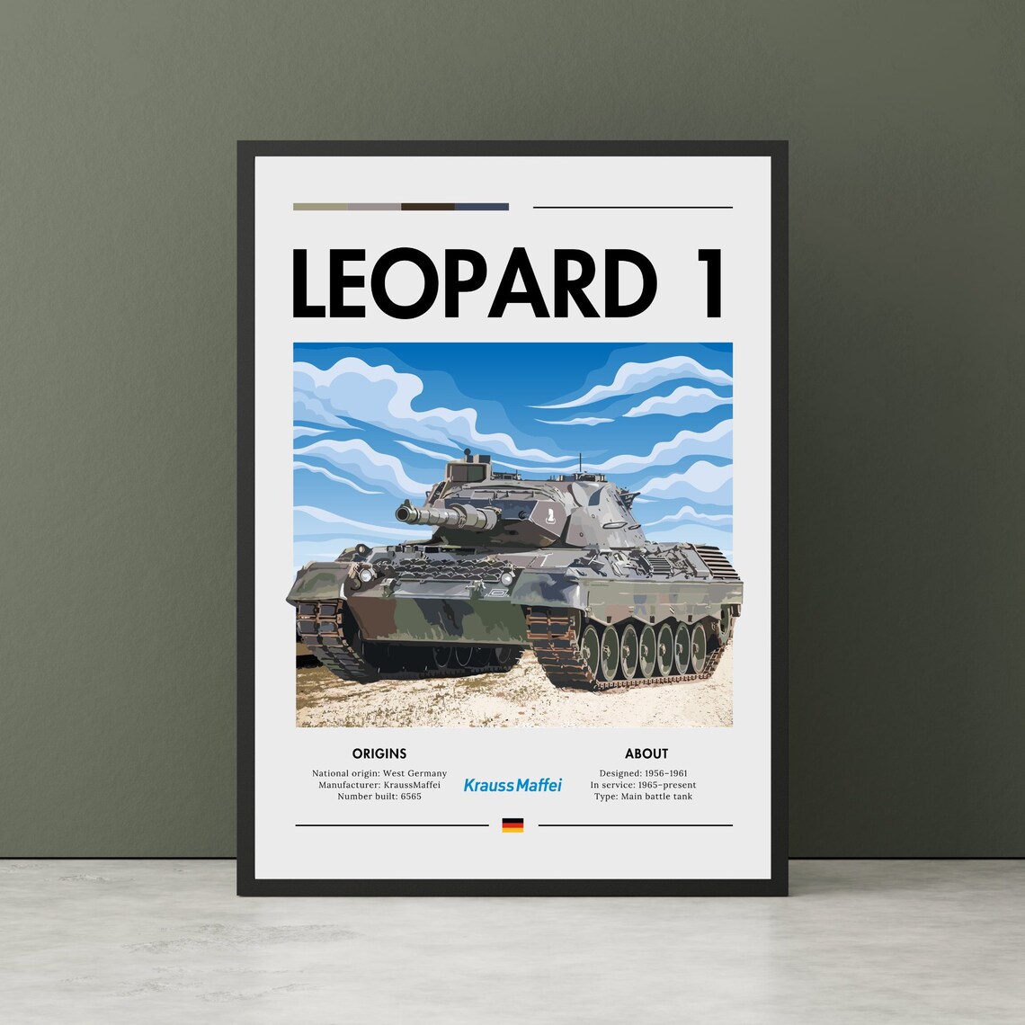 Leopard 1 Tank Print Postworld War Ii Tanks Art Main Battle Clouds Ground Poster German Wall