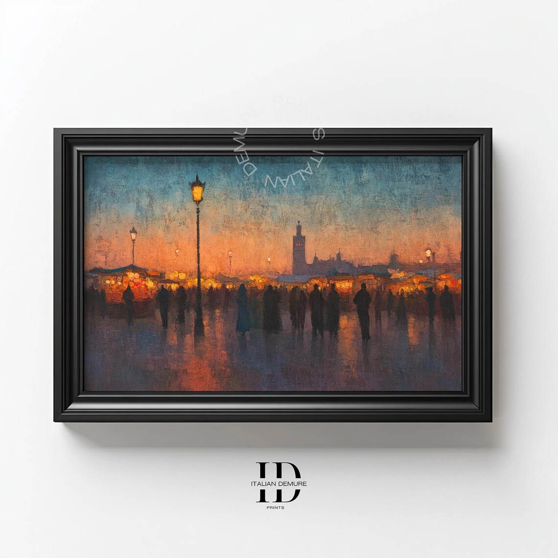 Moroccan Market At Dusk Warm Sunset Cityscape Vintage Art Poster