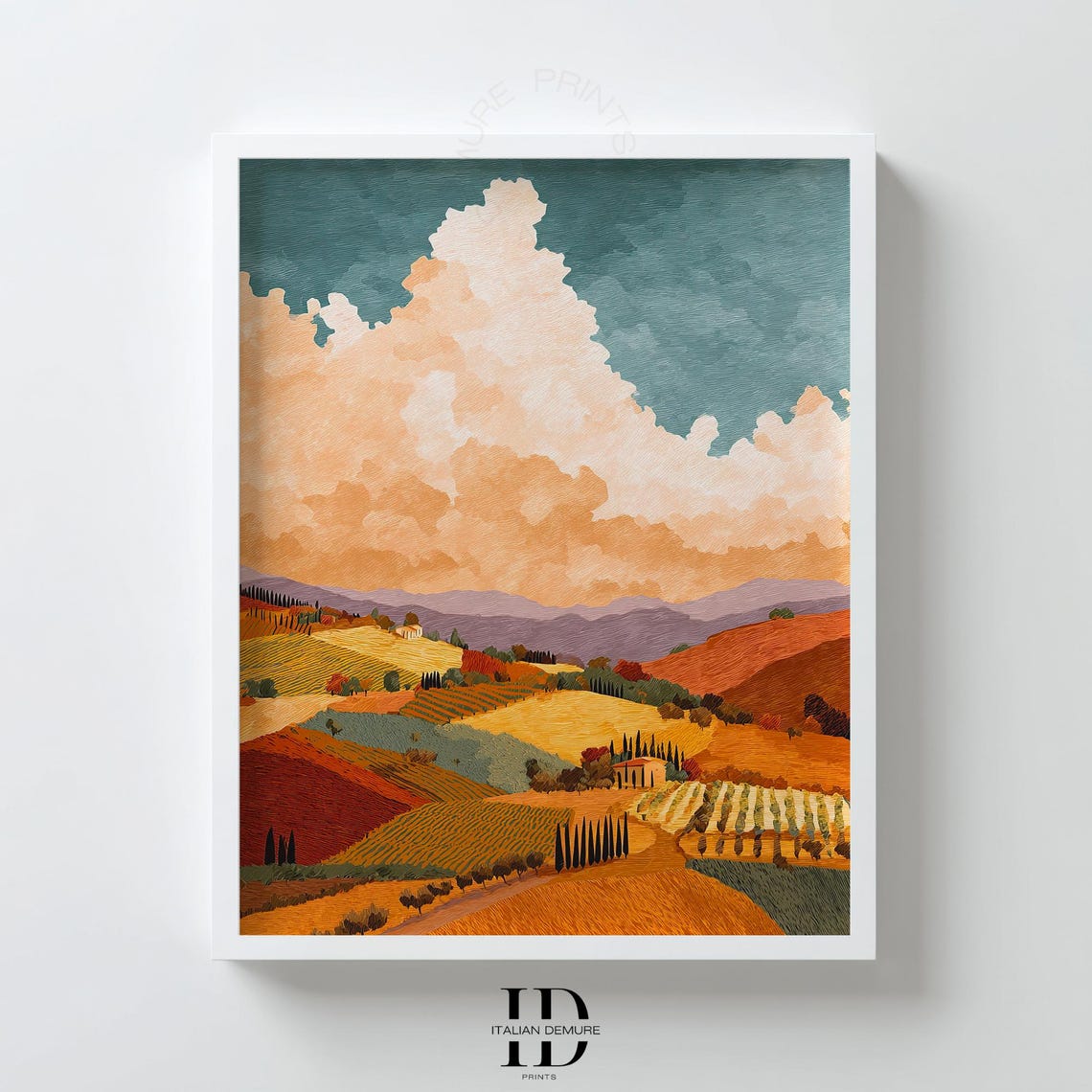 Tuscan Rolling Hills Golden Farmhouse Villa Landscape Art Poster