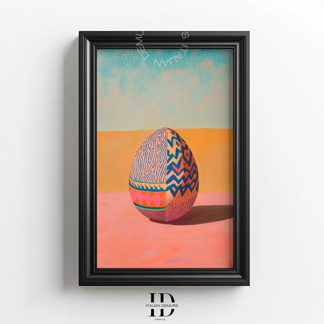 Zigzag Pattern Egg Optical Illusion Monochrome Modern Art Print