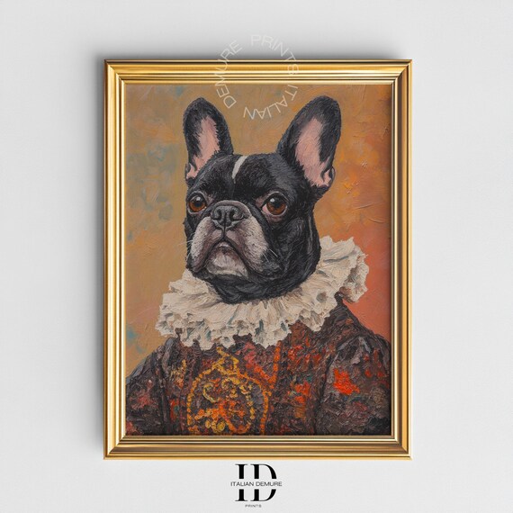 French Bulldog Noble Portrait Baroque Dog Wall Art Funny Pet In Royal Costume For Animal Lovers