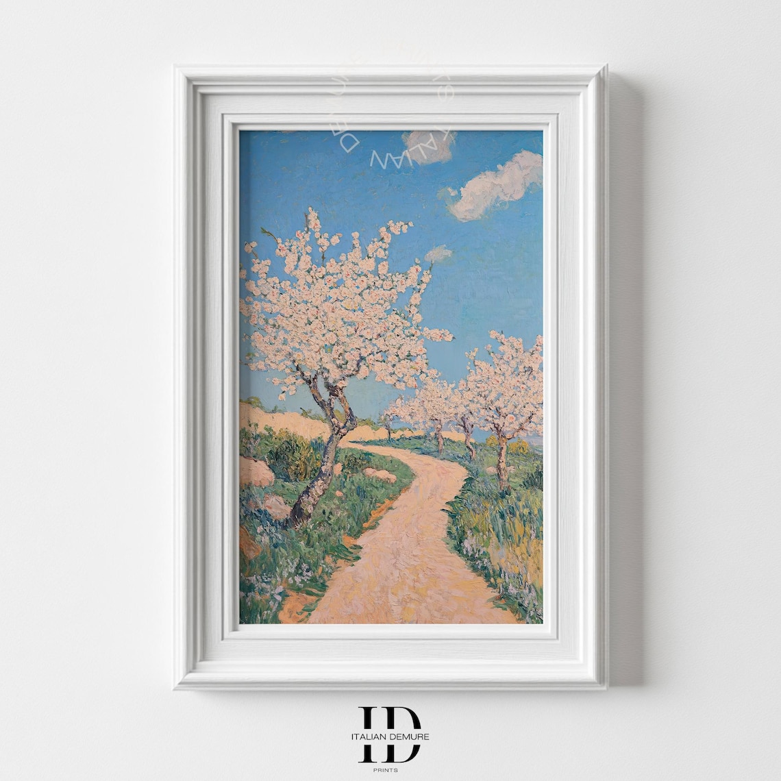 Spring Almond Blossom Path Impressionist Countryside Oil Art Poster