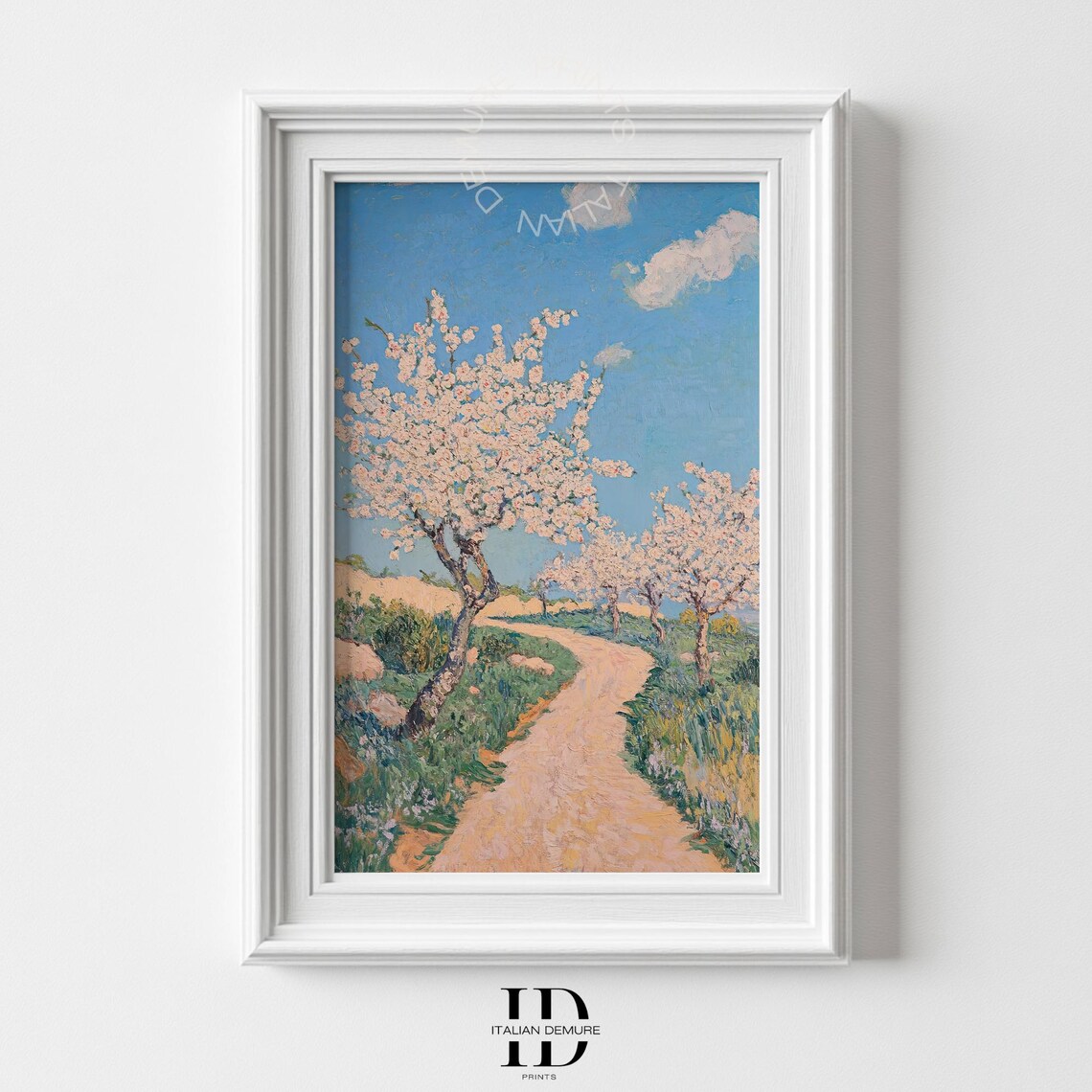 Spring Blossom Trees Country Path Wall Art Impressionist Landscape Print Floral Bright Nature Decor For Home Or Office