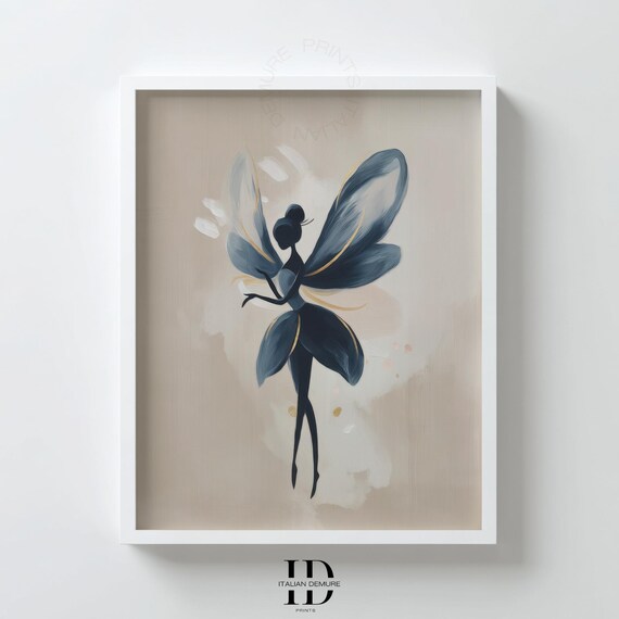 Navy Blue Fairy Wall Art Elegant Ballet Dancer Print Minimalist Fantasy Decor Modern Poster