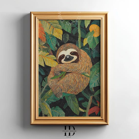 Cozy Sloth Wall Art Jungle Animal Print Boho Tropical Decor For Living Room Nursery Office Instant