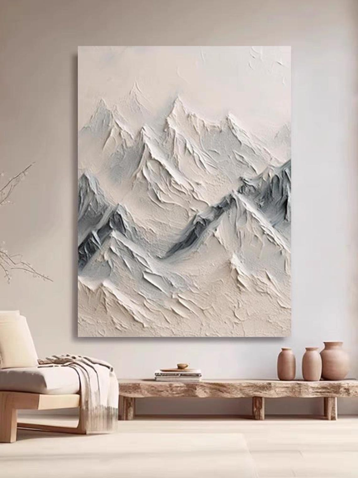 Neutral Beige Abstract Mountain Peaks Textured Modern Artwork Poster - Image 3