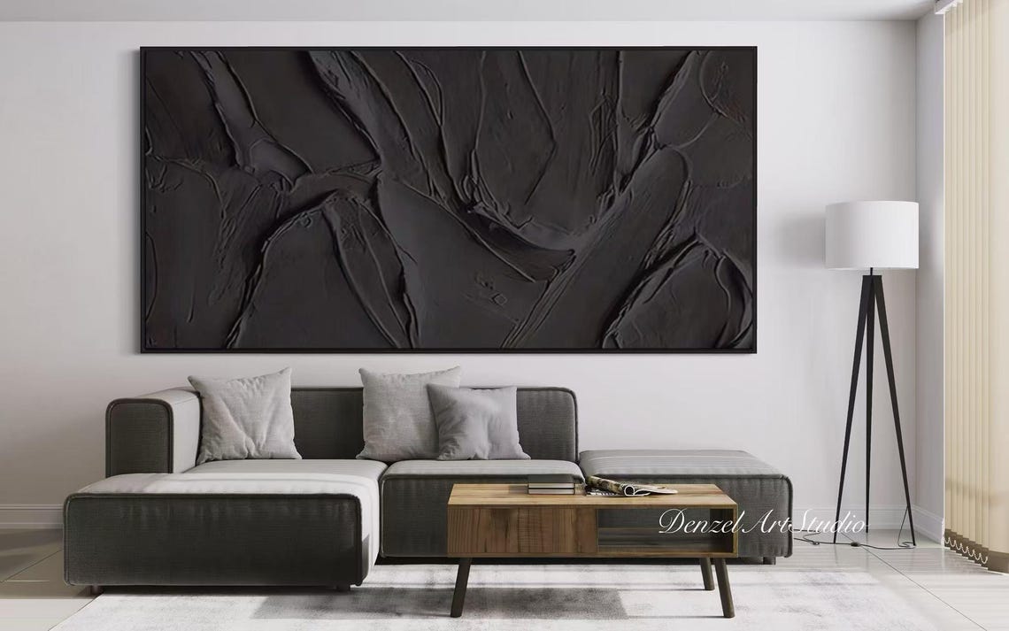 Expansive Horizontal All Black Draped Fold Textured Abstract Poster - Image 2