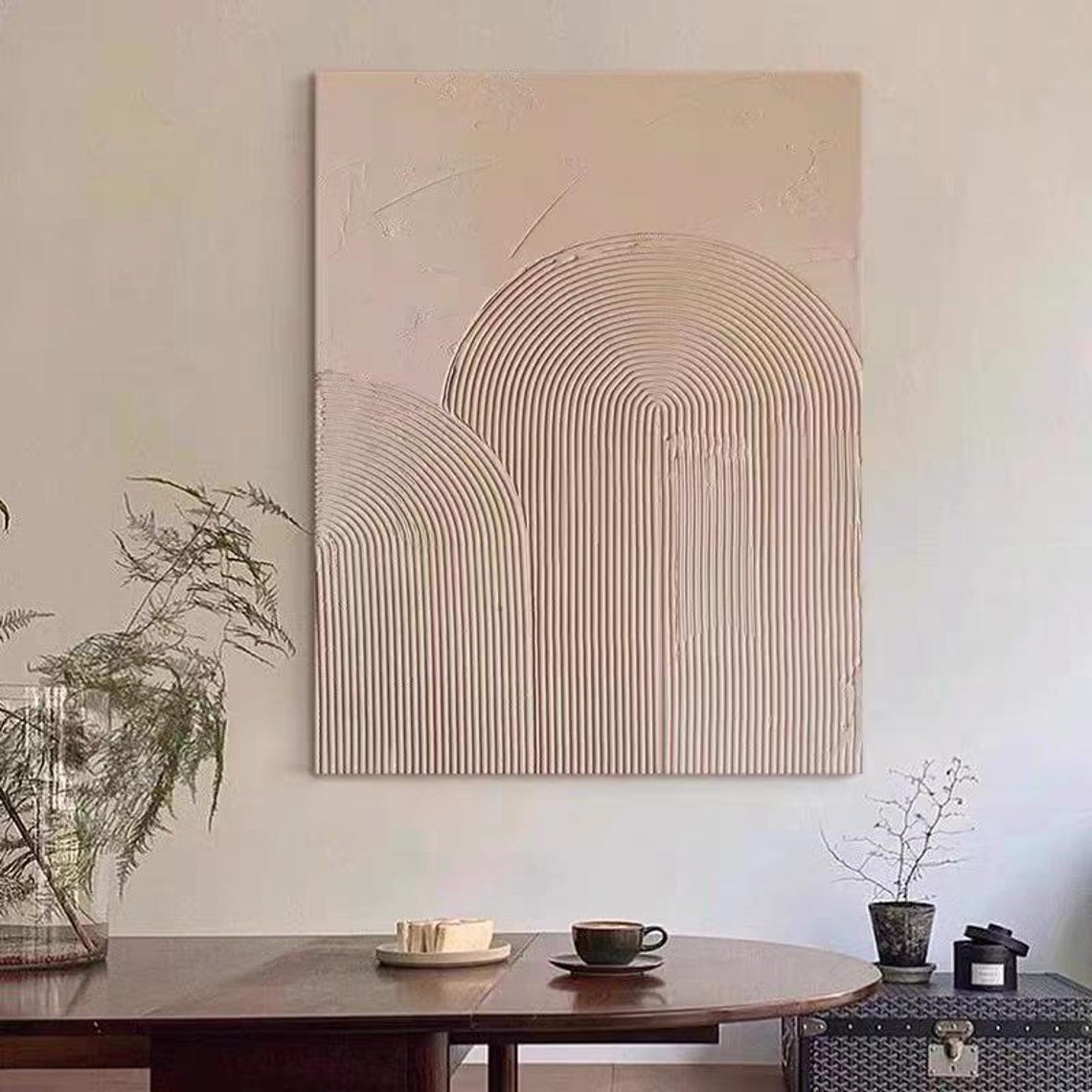 Beige Minimalist Wall Art Abstract Large Thick Textured Oil Painting Brown Loop Line Acrylic Art Custom Painting On Decor Gift - Image 2