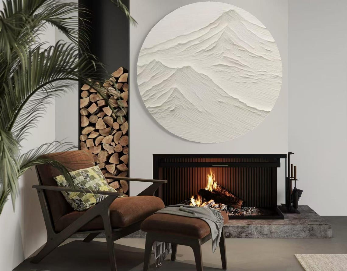 White Mountain Circle Acrylic Art Abstract Handmade Wall Decor Custom Brushstrokes Art On Modern Artwork Gift Minimalist Art - Image 3