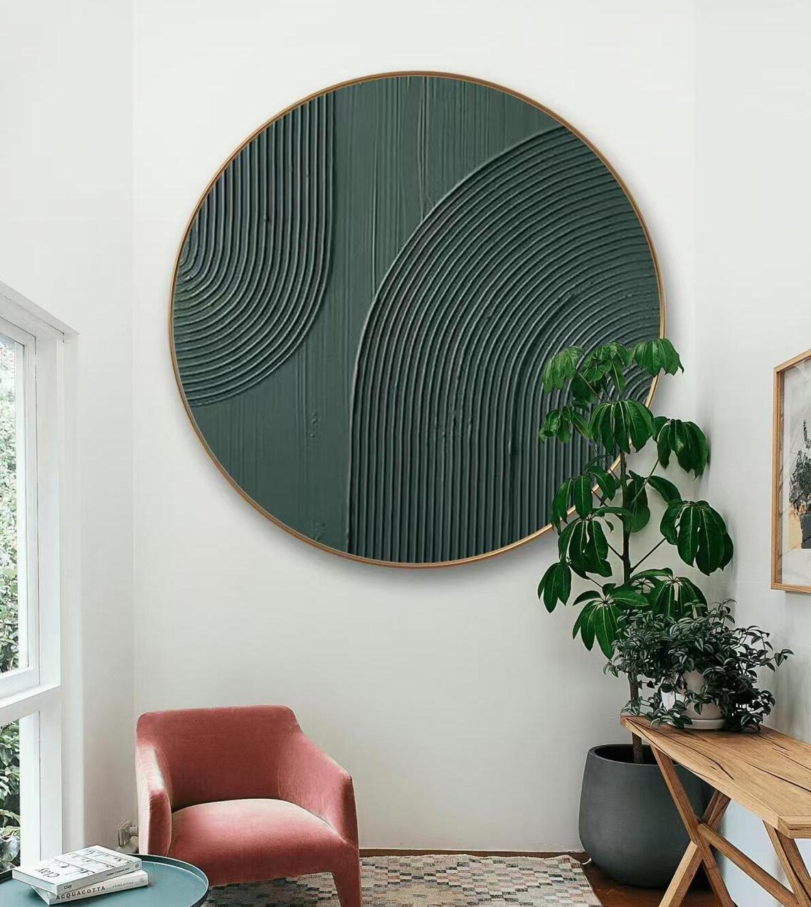 Deep Green Circle Arch Line Grooves Round Abstract Wall Poster - Image 3
