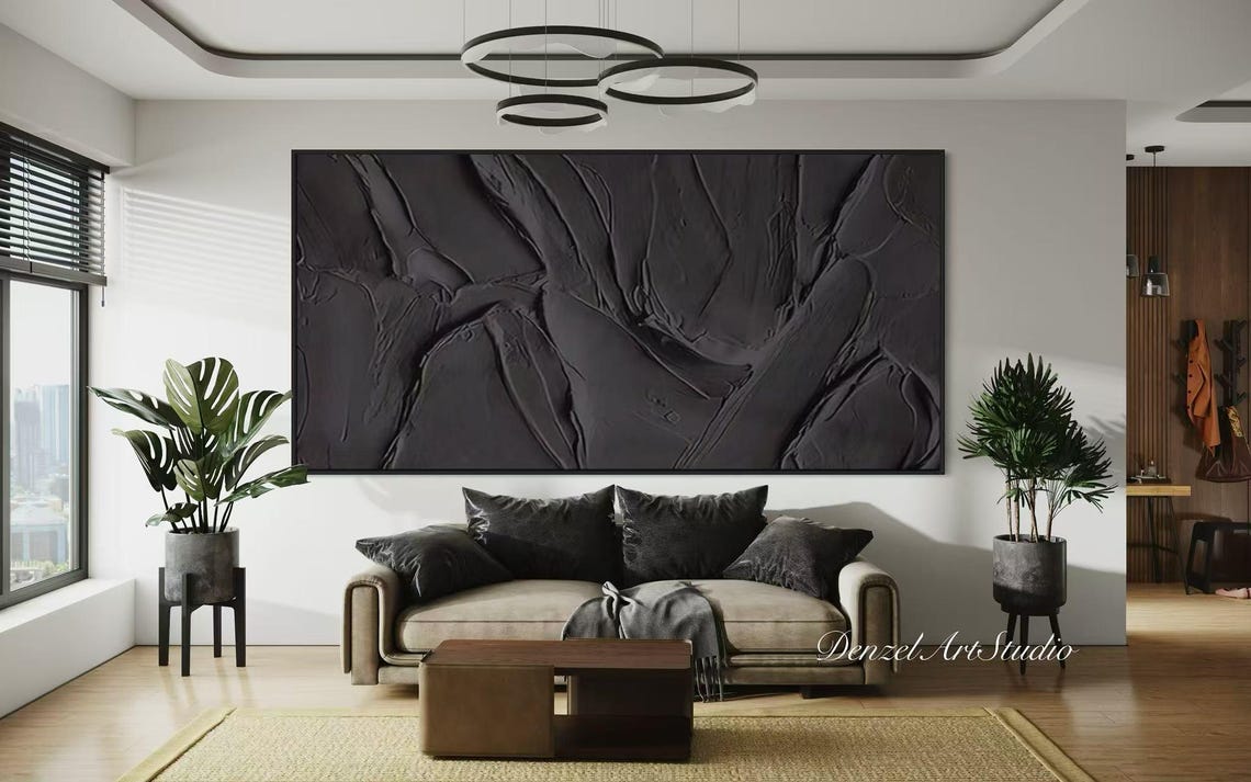 Expansive Horizontal All Black Draped Fold Textured Abstract Poster