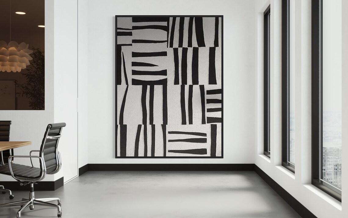 Minimalist Black and White Abstract Stripes Art Print - Image 2