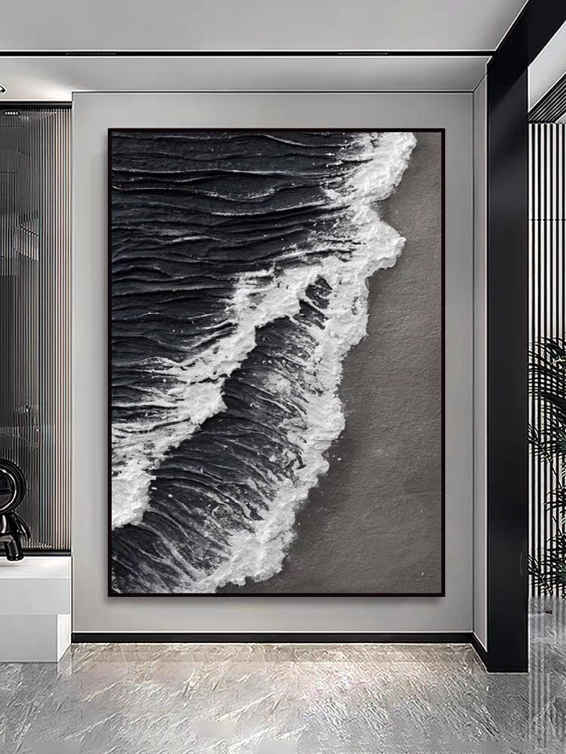 Ocean Waves Oil Painting, Abstract Vertical Art Print - Image 2