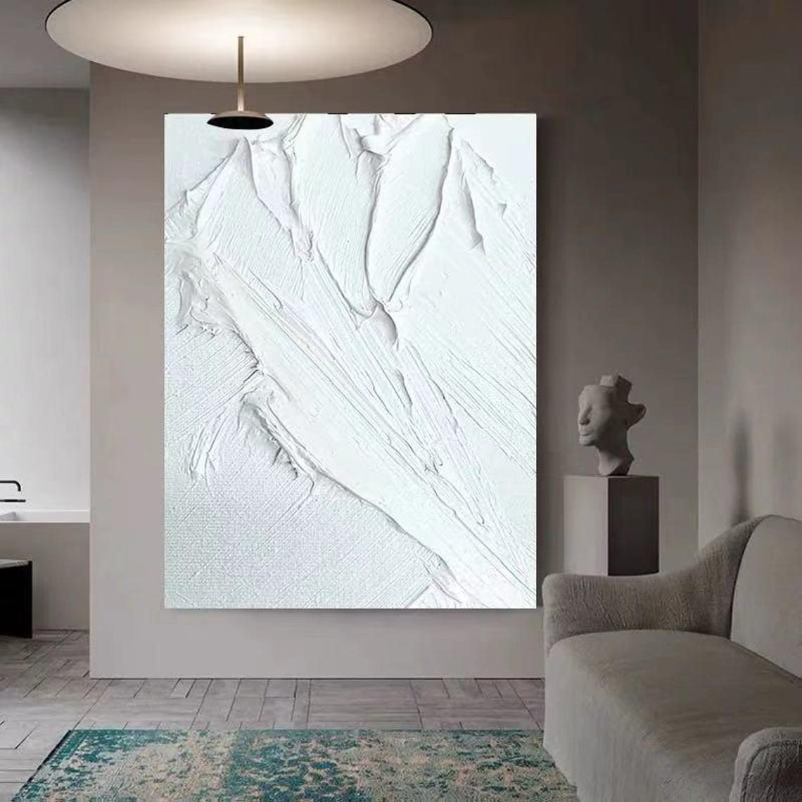 Pure White Diagonal Brushstrokes Thick Texture Abstract Poster - Image 3