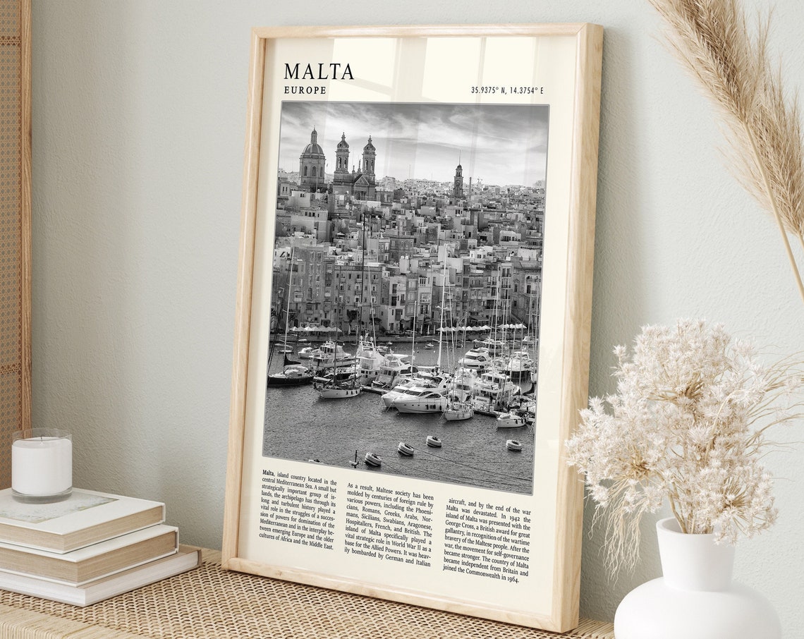 Malta Travel Poster Malta Travel Print Europe Travel Poster Vintage Travel Art Black And White Travel Print Travel Gift A1a2a3a4