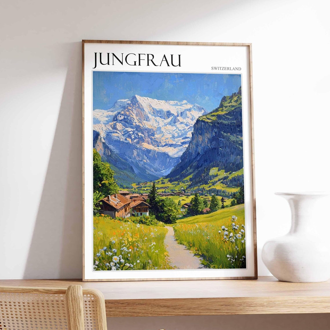 Jungfrau Switzerland Wildflower Meadow Village Trail Poster Art