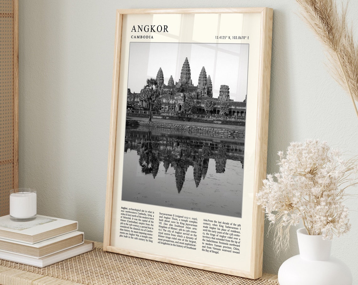 Angkor Cambodia Black And White Angkor Wat Temple Photo Poster