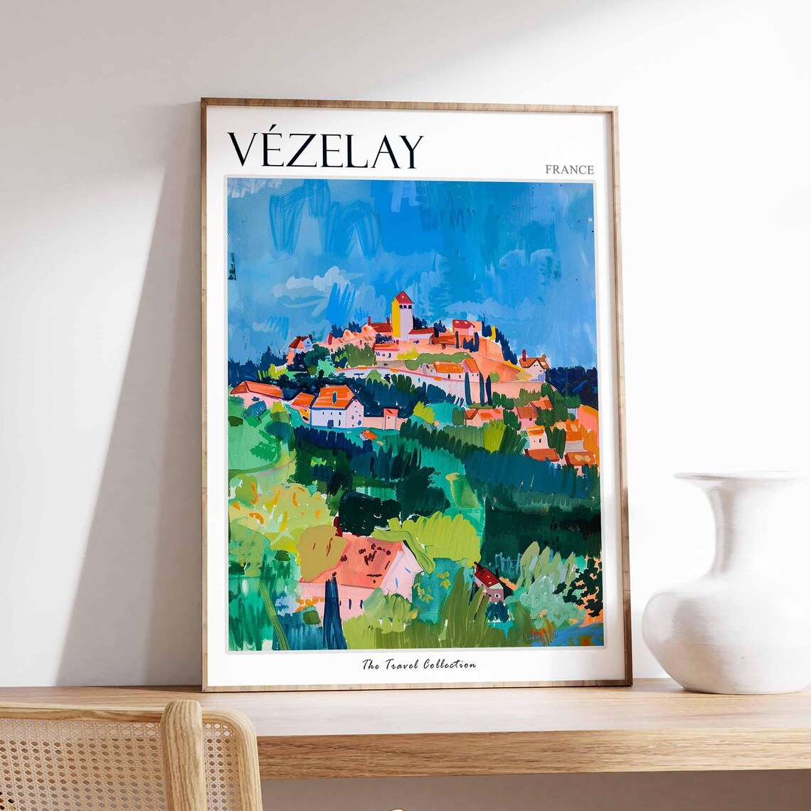 Vezelay France Hilltop Abbey Town Orange Roofs Painting Travel Poster