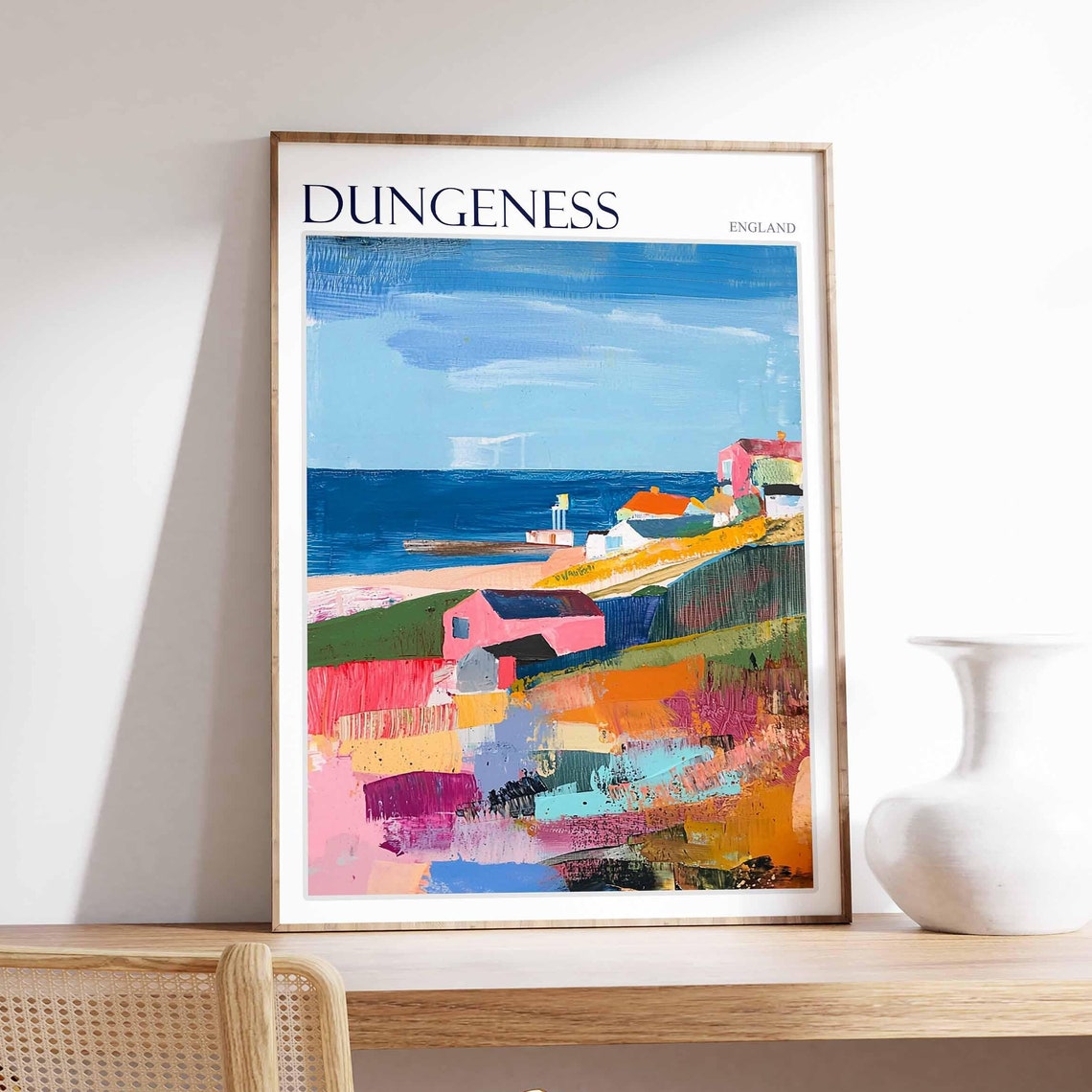 Dungeness England Lighthouse and Village Expressionist Poster