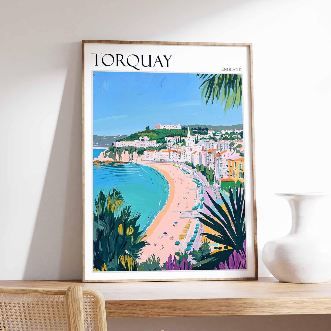 Torquay Palm Beach Tropical Seafront Vibrant Travel Art Poster