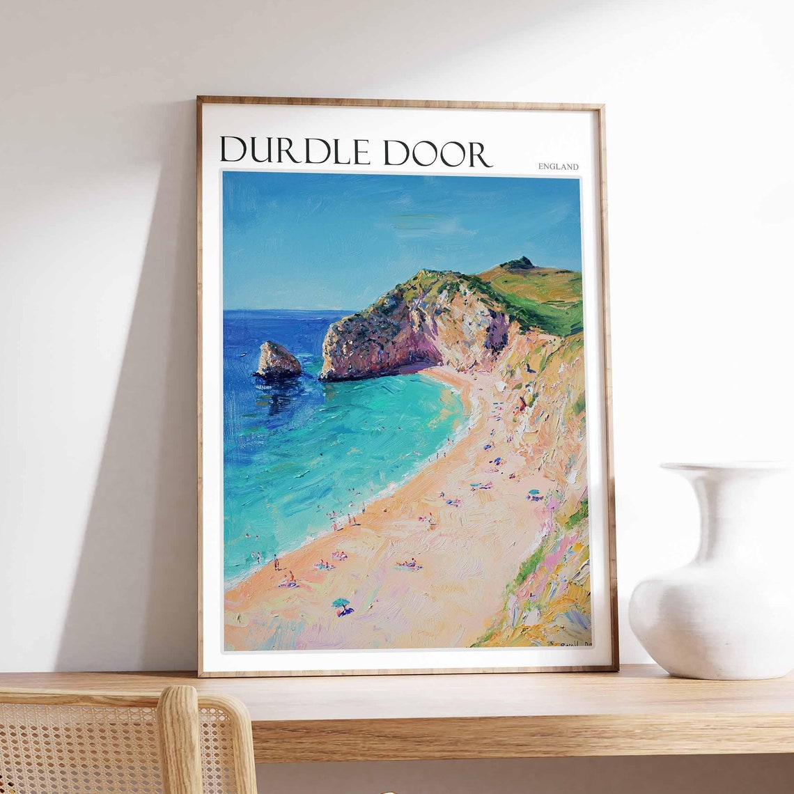 Durdle Door England Limestone Cliffs and Beach Cove Scene Poster