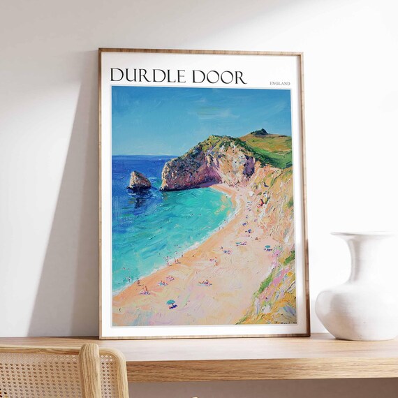 Durdle Door England Limestone Cliffs and Beach Cove Scene Poster