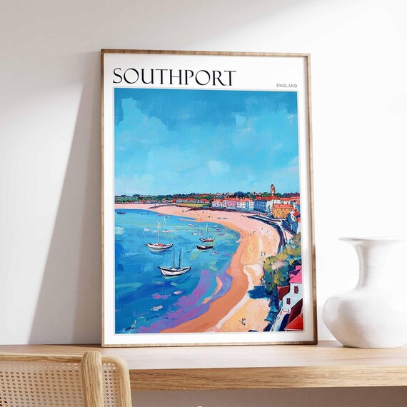 Southport England Sandy Bay Sailboats Seaside Town Art Poster