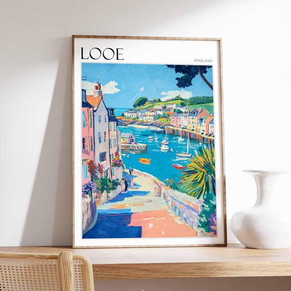 Looe England Coastal Path Palm Tree Boats Picturesque Bay Poster