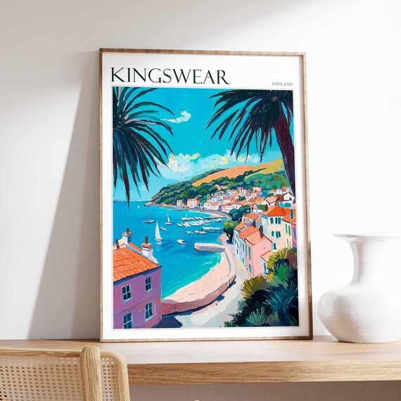 Kingswear England Harbor Palms Pastel Waterfront Cottages Poster