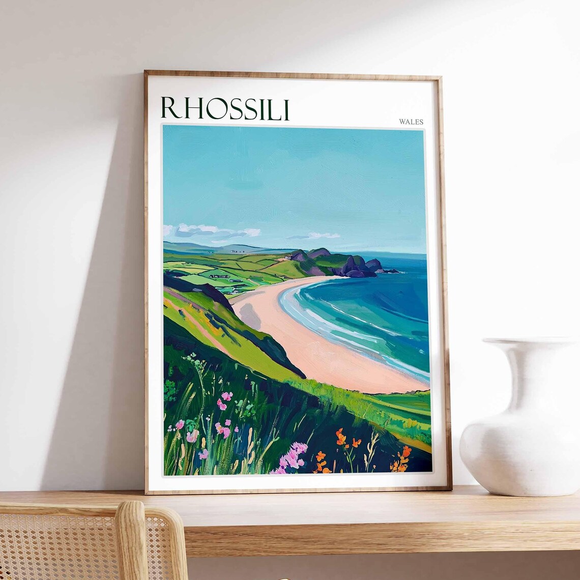 Rhossili Bay Poster Wales Poster Uk Travel Poster Coastal Wall Art British Decor Rhossili Travel Print Rhossili Wall Art Wales Decor