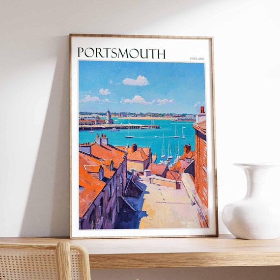 Portsmouth England Rooftop View Harbor Sailboats Red Roofs Poster