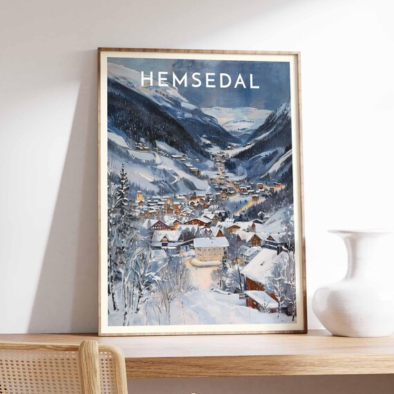 Hemsedal Norway Winter Evening Village Lights Starry Night Poster