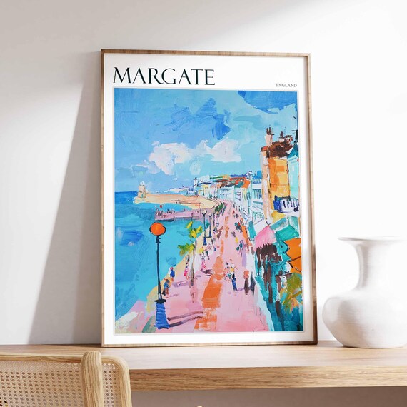 Margate England Pink Promenade Lampposts Pier Turquoise Sea Poster