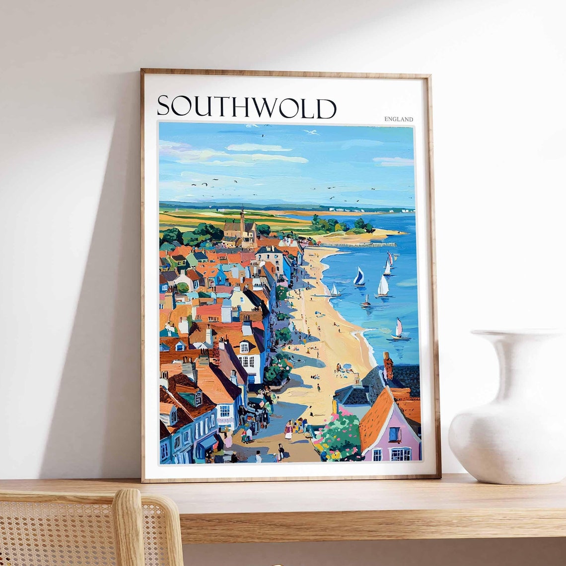 Southwold Aerial Town Beach Sailing Boats Summer Poster England