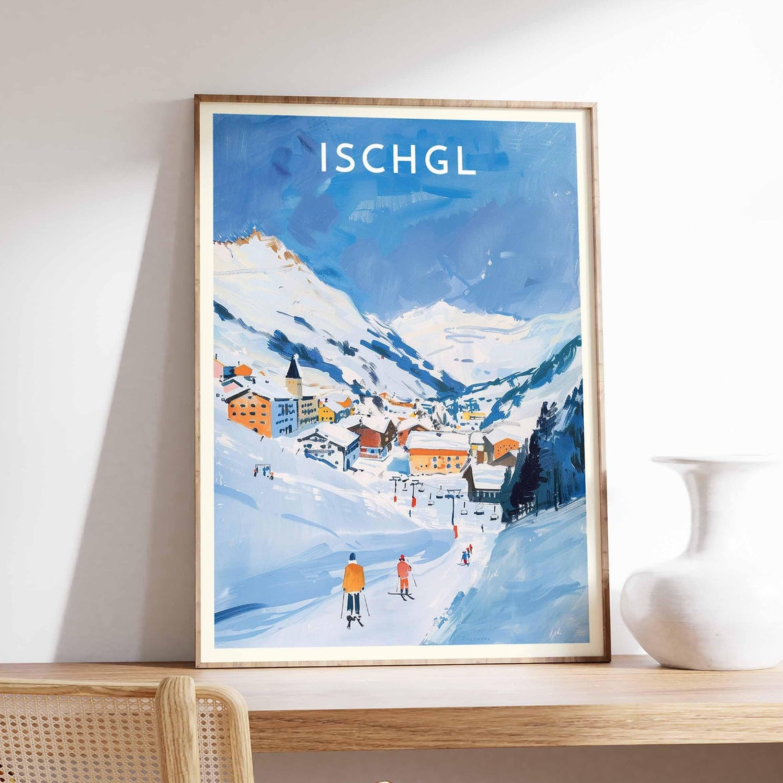 Ischgl Austria Valley Village Skiers Slope Winter Scene Poster - Image 2