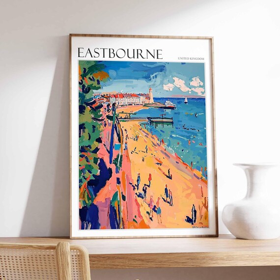 Eastbourne Beachfront Pier Lighthouse Bathers Fauvist Painting Poster