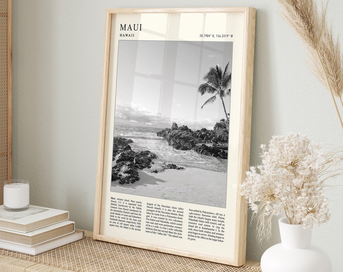 Maui Travel Poster Maui Travel Print Hawaii Travel Poster Vintage Travel Art Black And White Travel Print Travel Gift A1a2a3a4