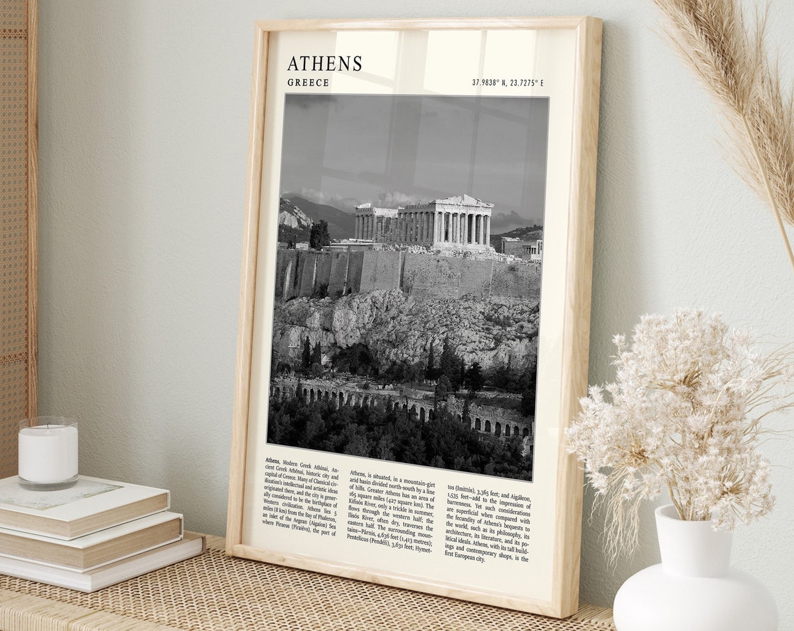 Athens Greece Parthenon Acropolis Black White Photo Travel Poster