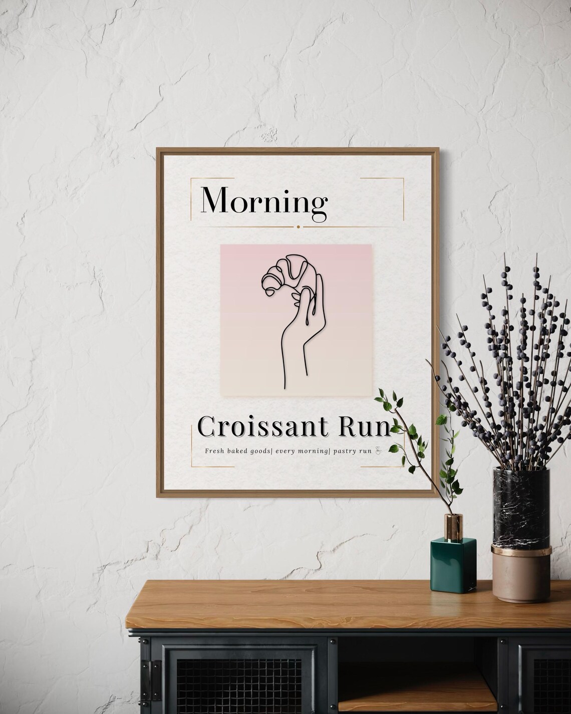 Croissant Morning Run Wall Art Elegant Parisian Morning Wall Art Minimalist Croissant Line Art Minimalist Food Art Print Pink Cafe - Image 5