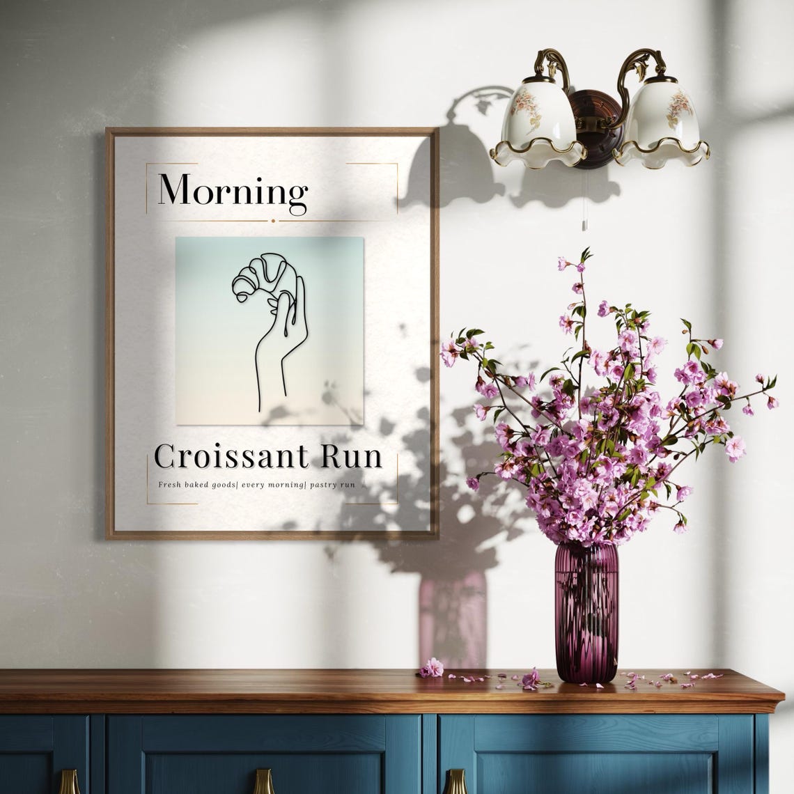 Morning Croissant Run Hand Line Art Minimalist Kitchen Poster - Image 6