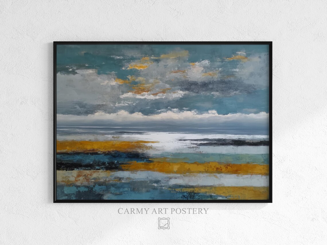 Moody Coastal Landscape, Abstract Sea and Sky Art
