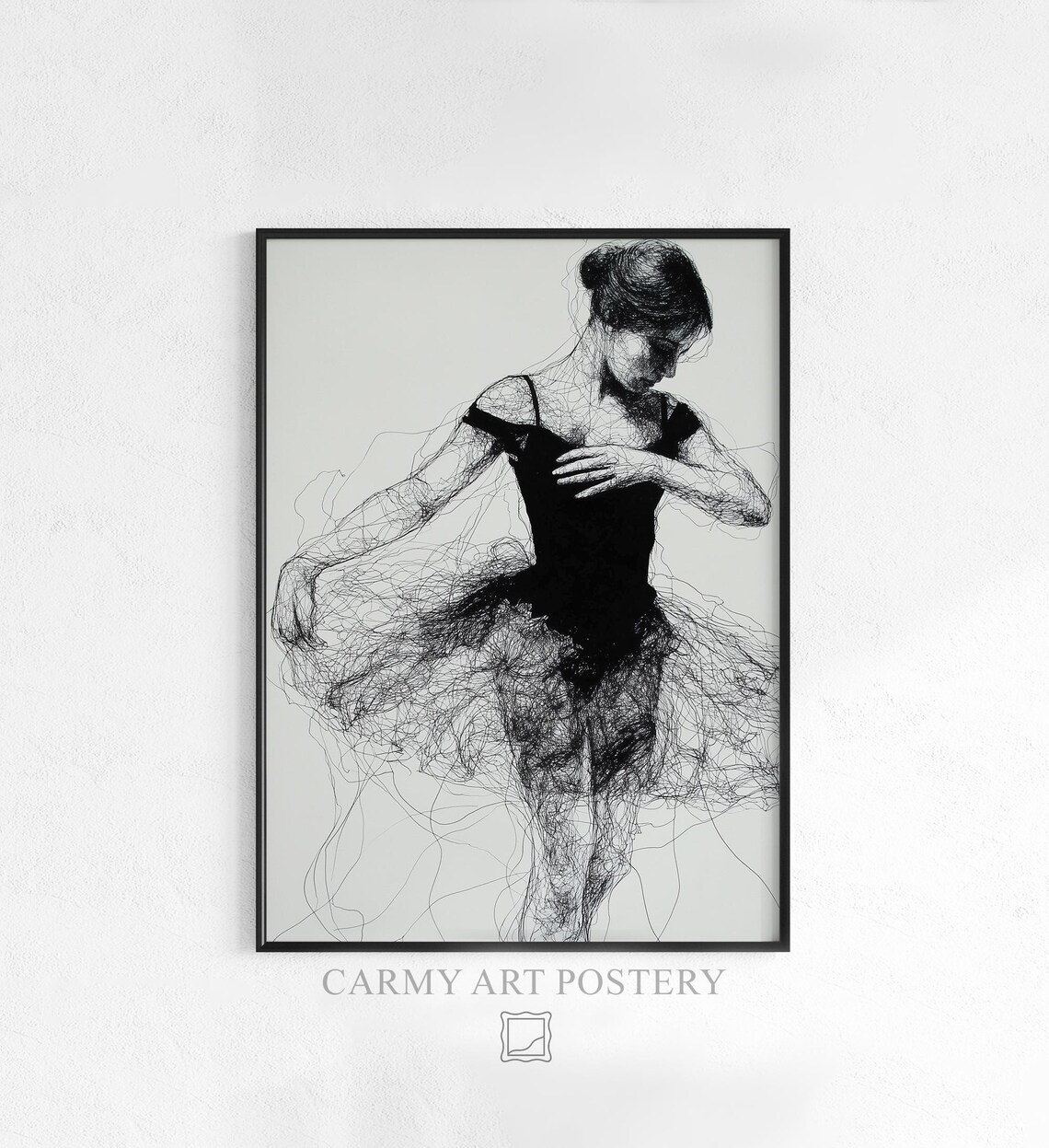 Elegant Ballerina Dance Art, Moody Minimalist Sketch