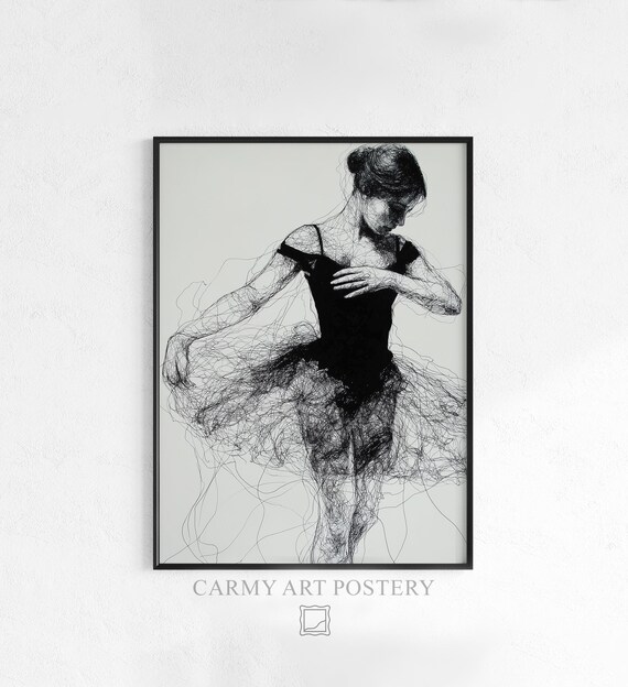 Elegant Ballerina Dance Art, Moody Minimalist Sketch