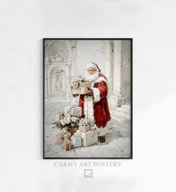 Vintage Santa Claus Wall Art Classic Holiday Charm Cozy Festive Decor Lantern Gifts Illustration 348