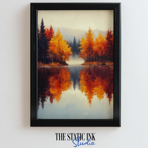 Foggy Autumn Lake With Golden Trees In Soft Morning Light Poster