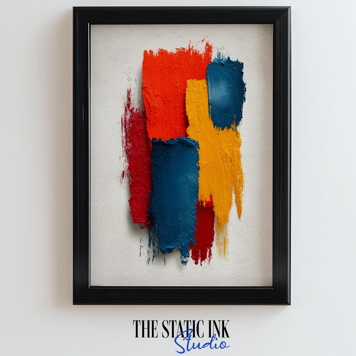 Bold Red Blue and Yellow Brushstroke Abstract Color Block Poster